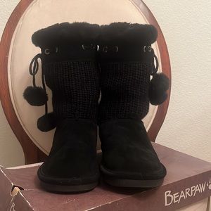 Bearpaw Sweater Boots with Pom Pom Ties, Size 7